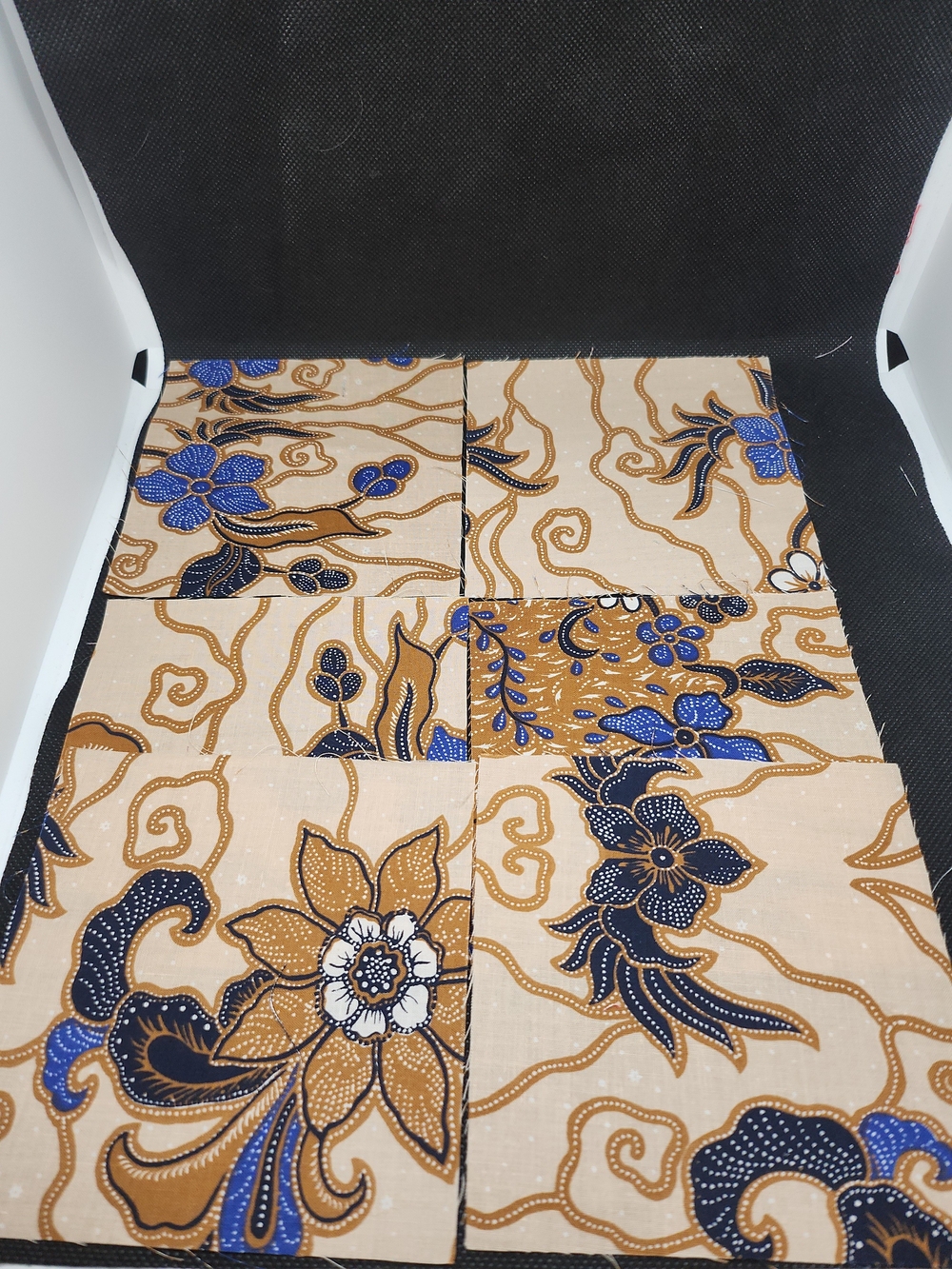 Decorative Blue and Tan Floral Home Accent Fabric 4.75 Inch 6 Pcs Fabric Squares